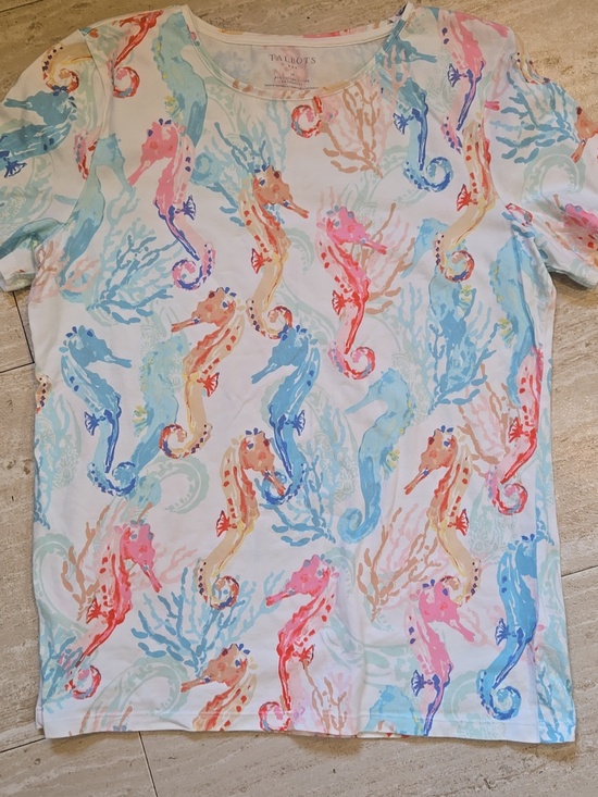 Talbots Tops - Talbot's Watercolor Seahorse Print Cotton Tee